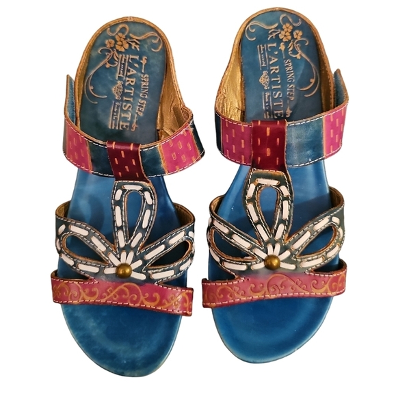 Spring Step L'Artiste Heels Women's Siam Leather Slip On Turquoise Sz 38 US sz 8 - Picture 2 of 5